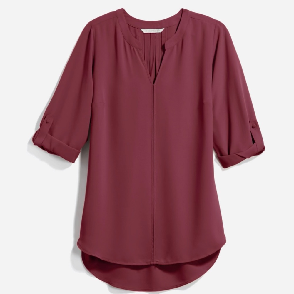 41 Hawthorne Karie Split Neck High Low Hem Blouse, 2XL, burgundy